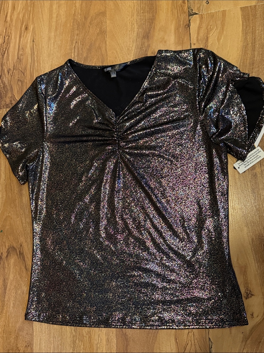 LuLaRoe Black Iridescent Short Sleeve V-Neck Top